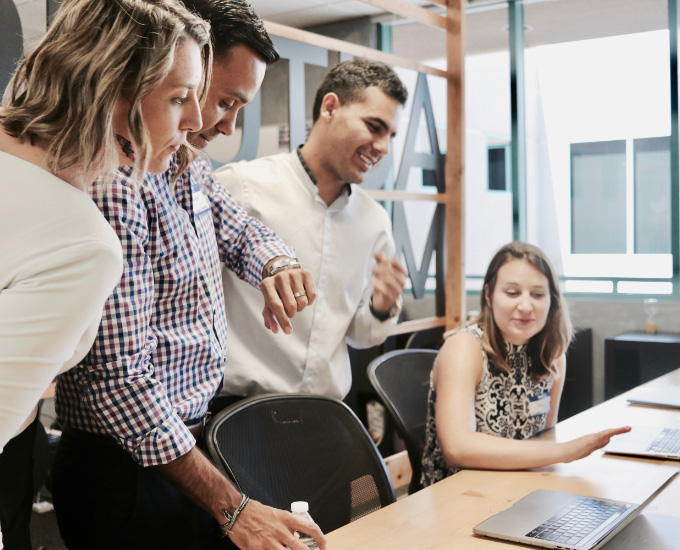 business members talking