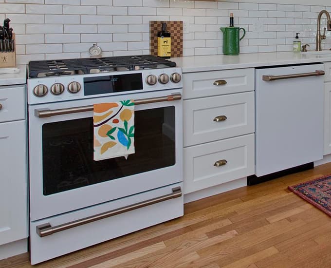 Gas range in kitchen